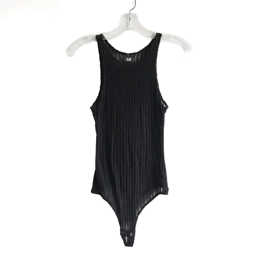 Made Gold black semi sheer stripe bodysuit